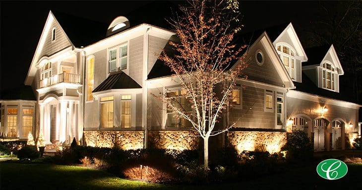 beautiful house lit at night